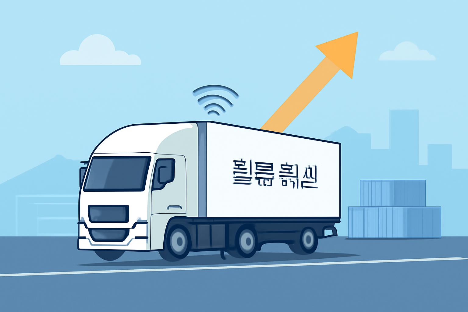 야간 고속도로를 주행하는 자율주행 트럭을 통해 물류 혁신을 보여주는 이미지